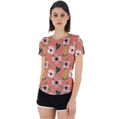 Flower Pink Brown Pattern Floral Back Cut Out Sport T-shirt