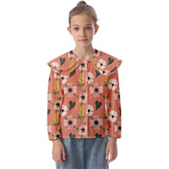 Flower Pink Brown Pattern Floral Kids  Peter Pan Collar Blouse