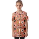 Flower Pink Brown Pattern Floral Fold Over Open Sleeve Top View1