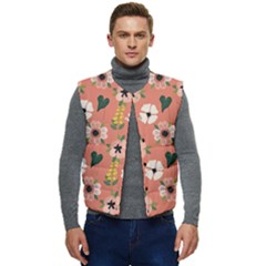 Flower Pink Brown Pattern Floral Men s Button Up Puffer Vest	