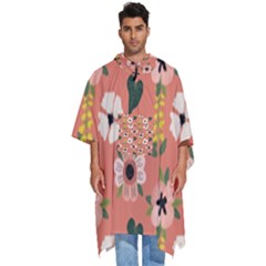 Flower Pink Brown Pattern Floral Men s Hooded Rain Ponchos by anzea