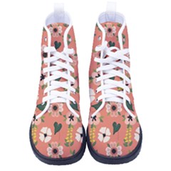 Flower Pink Brown Pattern Floral Kid s High-top Canvas Sneakers