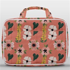 Flower Pink Brown Pattern Floral Travel Toiletry Bag With Hanging Hook