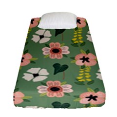 Flower Green Pink Pattern Floral Fitted Sheet (single Size) by anzea