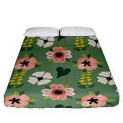 Flower Green Pink Pattern Floral Fitted Sheet (queen Size) by anzea