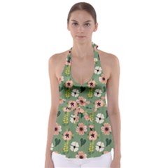 Flower Green Pink Pattern Floral Tie Back Tankini Top by anzea