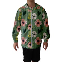 Flower Green Pink Pattern Floral Kids  Hooded Windbreaker