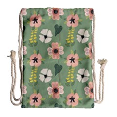 Flower Green Pink Pattern Floral Drawstring Bag (large)