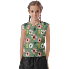 Flower Green Pink Pattern Floral Kids  Raglan Cap Sleeve T-shirt