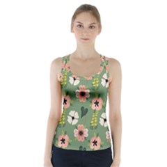 Flower Green Pink Pattern Floral Racer Back Sports Top