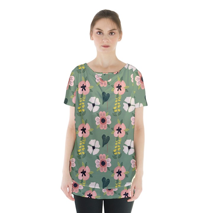 Flower Green Pink Pattern Floral Skirt Hem Sports Top