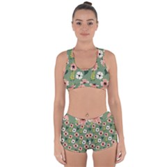 Flower Green Pink Pattern Floral Racerback Boyleg Bikini Set