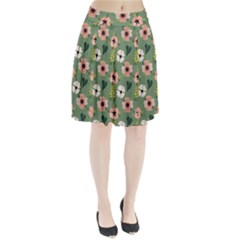 Flower Green Pink Pattern Floral Pleated Skirt