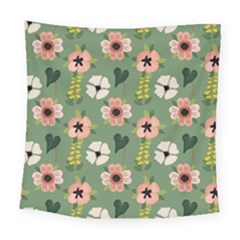 Flower Green Pink Pattern Floral Square Tapestry (large)