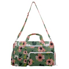 Flower Green Pink Pattern Floral Sports Gym Duffle Bag With Shoe Compartment by anzea