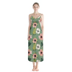 Flower Green Pink Pattern Floral Button Up Chiffon Maxi Dress by anzea