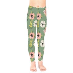 Flower Green Pink Pattern Floral Kids  Leggings