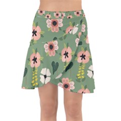 Flower Green Pink Pattern Floral Wrap Front Skirt by anzea