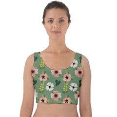 Flower Green Pink Pattern Floral Velvet Crop Top