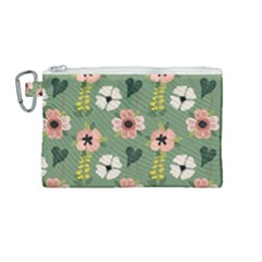 Flower Green Pink Pattern Floral Canvas Cosmetic Bag (medium)