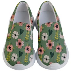 Flower Green Pink Pattern Floral Kids Lightweight Slip Ons by anzea