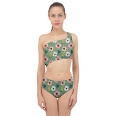 Flower Green Pink Pattern Floral Spliced Up Two Piece Swimsuit