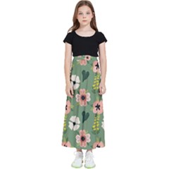 Flower Green Pink Pattern Floral Kids  Flared Maxi Skirt by anzea