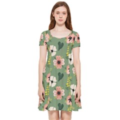 Flower Green Pink Pattern Floral Inside Out Cap Sleeve Dress