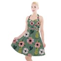 Flower Green Pink Pattern Floral Halter Party Swing Dress  View1