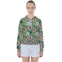 Flower Green Pink Pattern Floral Women s Tie Up Sweat by anzea