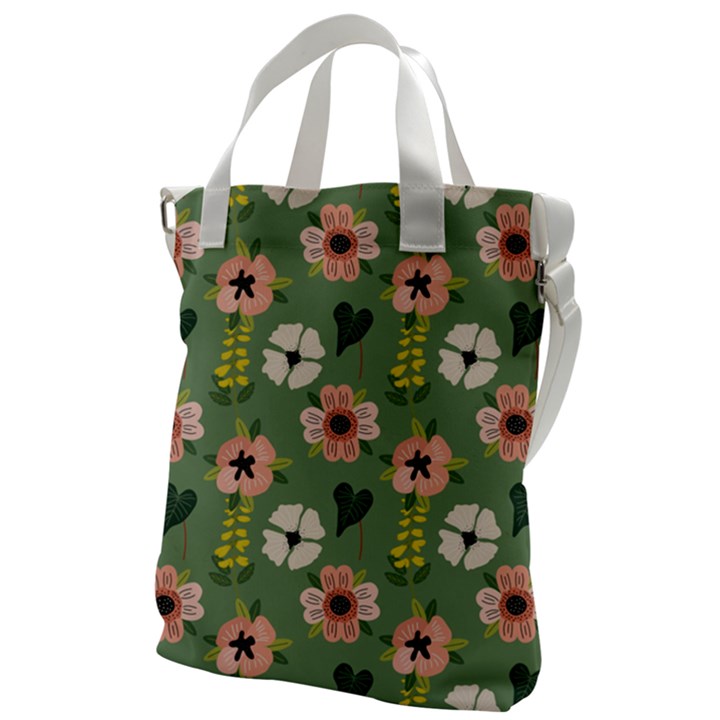 Flower Green Pink Pattern Floral Canvas Messenger Bag