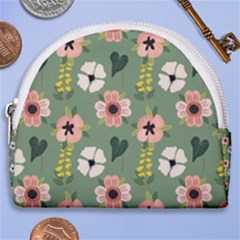 Flower Green Pink Pattern Floral Horseshoe Style Canvas Pouch