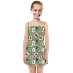 Flower Green Pink Pattern Floral Kids  Summer Sun Dress by anzea