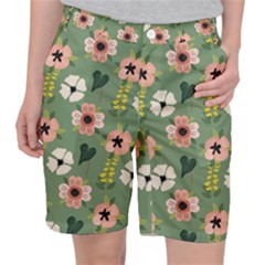 Flower Green Pink Pattern Floral Women s Pocket Shorts