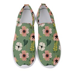 Flower Green Pink Pattern Floral Women s Slip On Sneakers by anzea