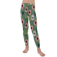 Flower Green Pink Pattern Floral Kids  Lightweight Velour Leggings