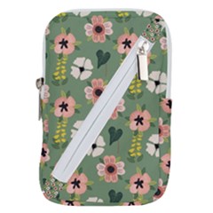 Flower Green Pink Pattern Floral Belt Pouch Bag (small)