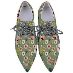 Flower Green Pink Pattern Floral Pointed Oxford Shoes