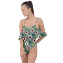 Flower Green Pink Pattern Floral Drape Piece Swimsuit View1