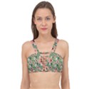 Flower Green Pink Pattern Floral Cage Up Bikini Top View1