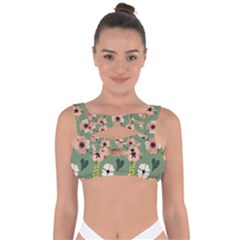 Flower Green Pink Pattern Floral Bandaged Up Bikini Top