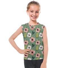 Flower Green Pink Pattern Floral Kids  Mesh Tank Top