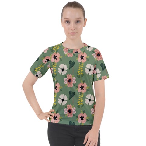 Flower Green Pink Pattern Floral Women s Sport Raglan T-shirt by anzea