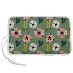 Flower Green Pink Pattern Floral Pen Storage Case (l)