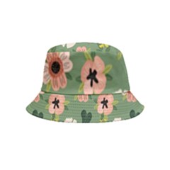 Flower Green Pink Pattern Floral Inside Out Bucket Hat (kids)