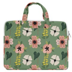 Flower Green Pink Pattern Floral Macbook Pro 13  Double Pocket Laptop Bag