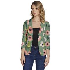 Flower Green Pink Pattern Floral Women s One-button 3/4 Sleeve Short Jacket