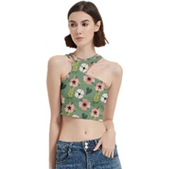 Flower Green Pink Pattern Floral Cut Out Top