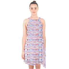 Nautical Digital Paper Nautical Boat Halter Collar Waist Tie Chiffon Dress