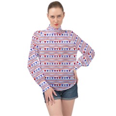 Nautical Digital Paper Nautical Boat High Neck Long Sleeve Chiffon Top